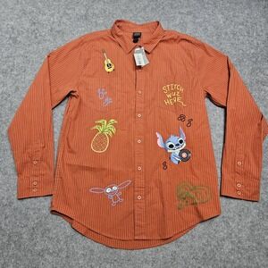 Disney OUR Universe Men's Shirt Large Lilo Stitch Button Striped Cotton
